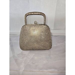 Vintage 1950s Silver Paisley Embossed Womens Evening Bag